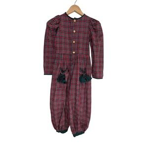 Hot Spots Vintage Girls Plaid Jumpsuit Sz 7 Bubble Romper Holiday cabincore 90s